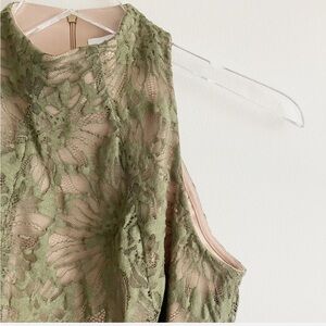 Bailey 44 Green Lace Midi Dress with Nude Lining size 10